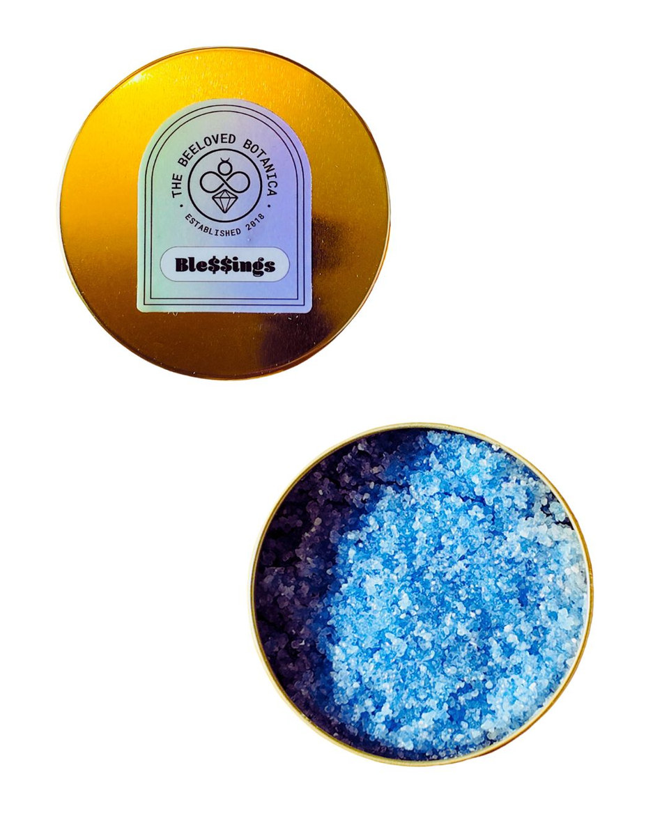 Ble$$ings Salt Soak tin stamped The BEEloved Botanica, Established 2018
